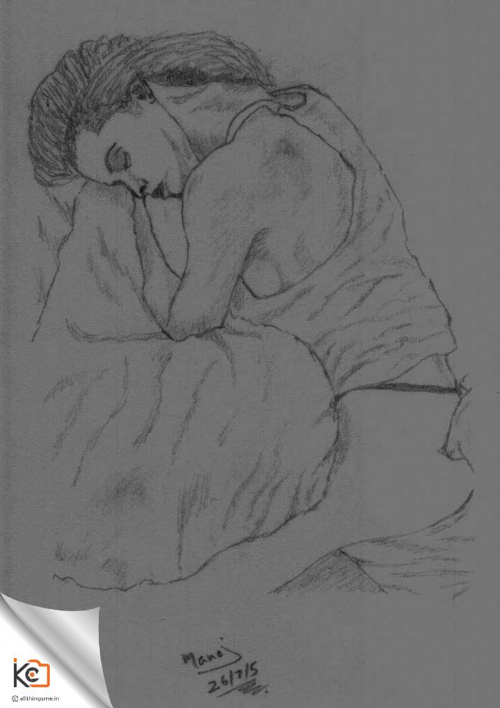 Pencil sketch lady dreaming deep
